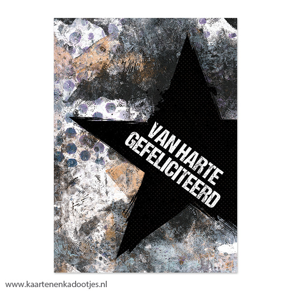 Kaart verf serie van harte gefeliciteerd ster roest/staal