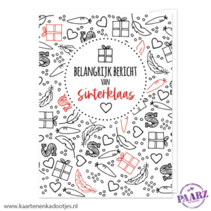 Sinterklaaskaart belangrijk bericht van Sinterklaas illustraties wit/zwart/rood