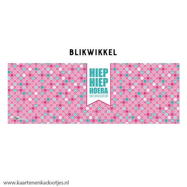 Kadoblik 750 ml hiep hiep hoera stippels pink/turquoise - Afbeelding 2