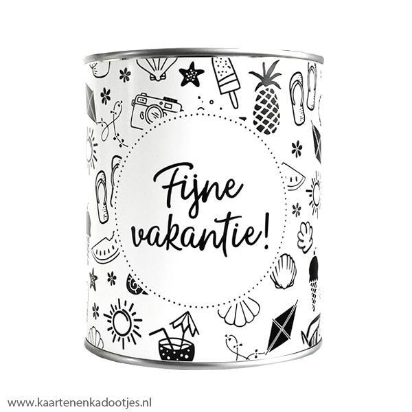 Kadoblik 750 ml fijne vakantie wit/zwart
