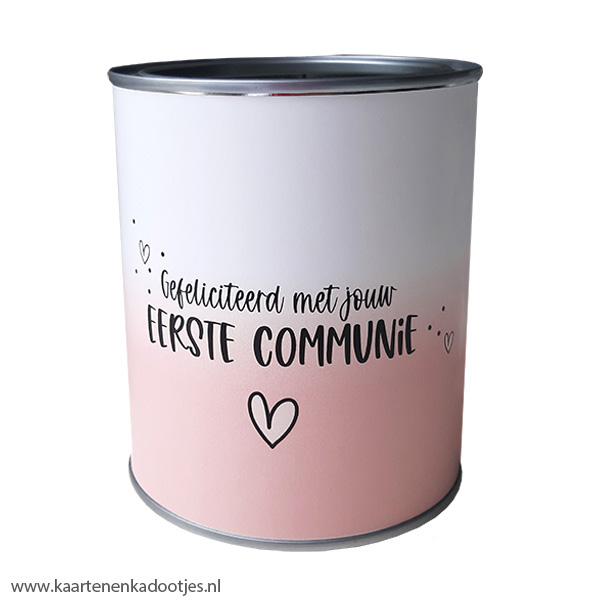 Kadoblik 750 ml gefeliciteerd met jouw Eerste Communie hart dip dye roze