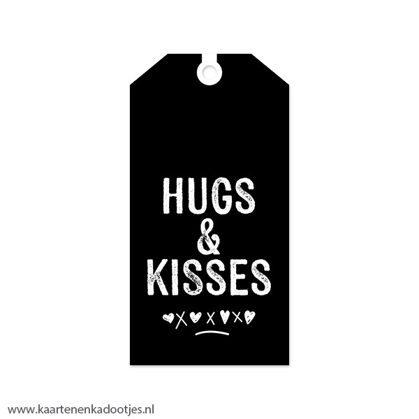 Kadolabel medium hugs and kisses zwart/wit