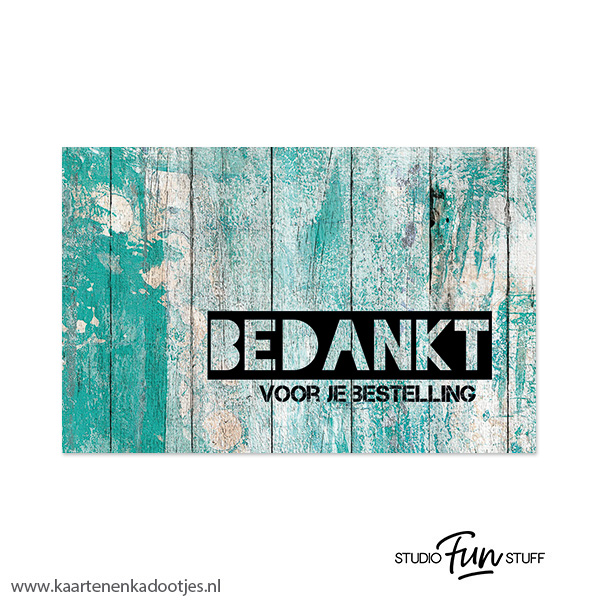 100/250/500 Kadokaartjes 85x55 mm bedankt voor je bestelling houtlook gepersonaliseerd - Kaarten Kadootjes