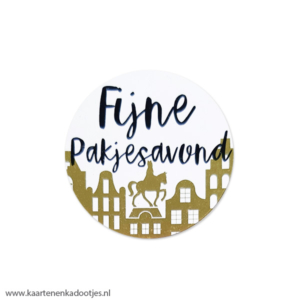 6 Stickers rond 45 mm fijne pakjesavond grachtenpandjes goudfolie