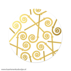 3 Stickers rond 65 mm stafjes wit/goudfolie