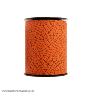 Krullint 10 mm Halloween spinnenweb oranje/zwart 3 meter