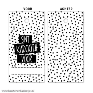 Kadolabel 4x8 cm Sint kadootje dots wit/zwart