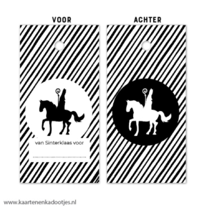 Kadolabel 4x8 cm Sint op paard streepjes wit/zwart