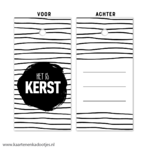 Kadolabel 4x8 cm het is Kerst streepjes wit/zwart