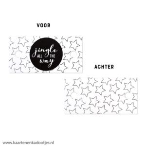 Kadolabel 70x35 mm jingle all the way sterretjes wit/zwart
