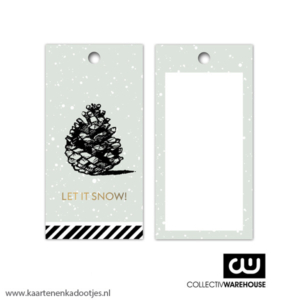 Kadolabel 4x8 cm pinecone let it snow goudfolie