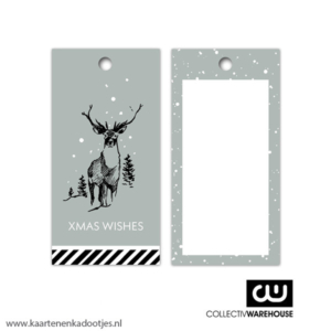 Kadolabel 4x8 cm reindeer Xmas wishes