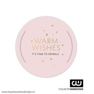 Kadolabel rond 70 mm warm wishes it's time to sparkle goudfolie