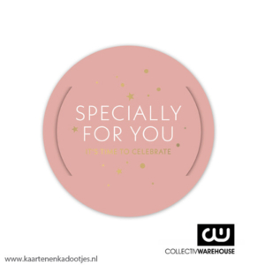 Kadolabel rond 70 mm specially for you it's time to celebrate goudfolie