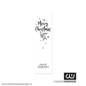 5 Stickers rechthoek 35x110 mm Merry Christmas wit/zwart