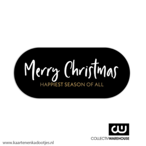 5 Stickers ovaal 80x30 mm Merry Christmas zwart/goudfolie
