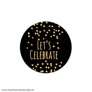 6 Stickers rond 45 mm let's celebrate zwart/goudfolie