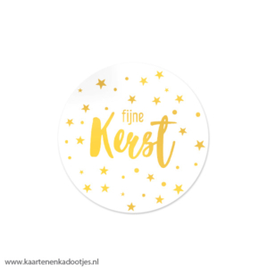 6 Stickers rond 45 mm fijne Kerst sterretjes wit/goudfolie