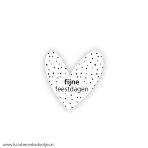 7 Stickers hart 35 mm fijne feestdagen stipjes wit/zwart