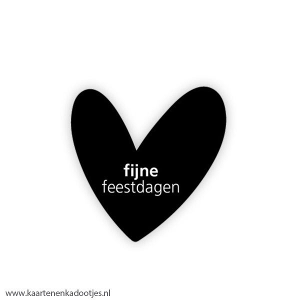 5 Stickers hart 50 mm fijne feestdagen zwart/wit