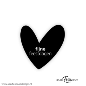 5 Stickers hart 50 mm fijne feestdagen zwart/wit
