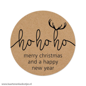 3 Stickers rond 65 mm hohoho merry Christmas happy New Year kraft/zwart
