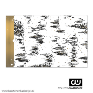 Kadozakje large 17x25 cm reindeer forest wit/zwart/goudfolie