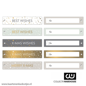 5 Kadolabels 130x25 mm Christmas wishes goudfolie assorti