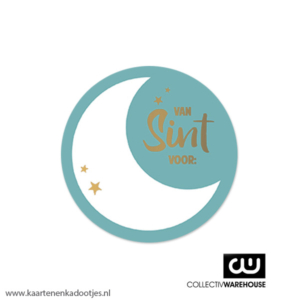 5 Stickers rond 50 mm van Sint maan turquoise