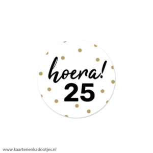 6 Stickers rond 40 mm hoera 25 dots goudfolie