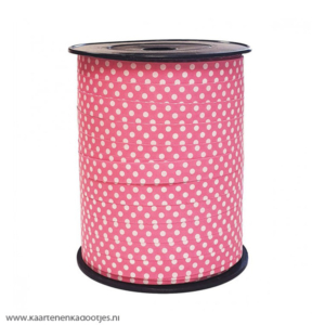 Krullint 10 mm dots pink/wit 3 meter