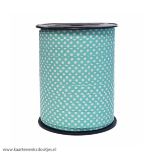 Krullint 10 mm dots aqua/wit 3 meter