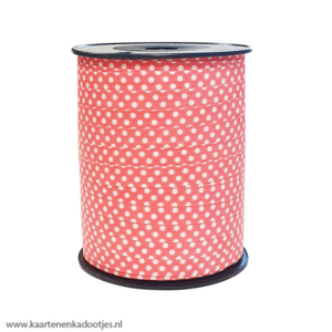 Krullint 10 mm dots koraal/wit 3 meter