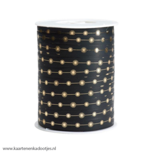 Krullint 10 mm zonnetjes zwart/goudfolie 3 meter