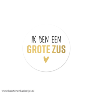 6 Stickers rond 40 mm ik ben een grote zus goudfolie