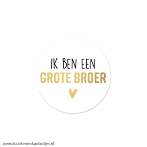 6 Stickers rond 40 mm ik ben een grote broer goudfolie