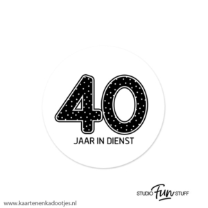 5 Stickers rond 51 mm 40 jaar in dienst stipjes wit/zwart