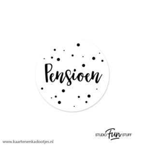 6 Stickers rond 40 mm pensioen dots wit/zwart