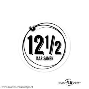 5 Stickers rond 51 mm 12½ jaar samen swirl hartje