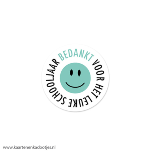 7 Stickers rond 35 mm bedankt voor het leuke schooljaar smiley aqua