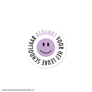 7 Stickers rond 35 mm bedankt voor het leuke schooljaar smiley lila