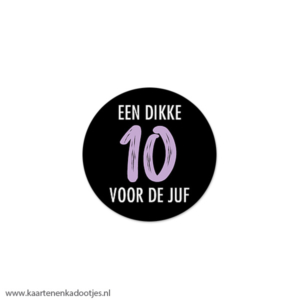 7 Stickers rond 35 mm een dikke 10 voor de juf zwart/wit/lila
