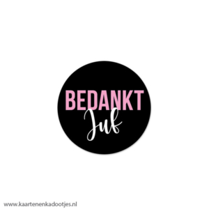 7 Stickers rond 35 mm bedankt juf zwart/wit/roze