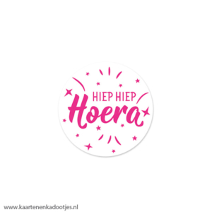 7 Stickers rond 35 mm hiep hiep hoera wit/pink