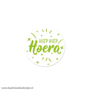 7 Stickers rond 35 mm hiep hiep hoera wit/lime