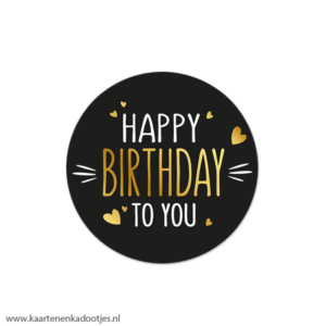 5 Stickers rond 50 mm happy birthday to you zwart/wit/goudfolie