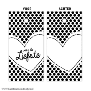 Kadolabel 4x8 cm voor de liefste hart dots wit/zwart