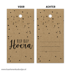 Kadolabel 4x8 cm hiep hiep hoera spikkels kraft