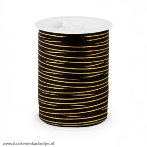 Krullint 10 mm dubbele streep mat zwart/metallic goud 3 meter