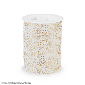 Krullint 10 mm leaves wit/goudfolie 3 meter